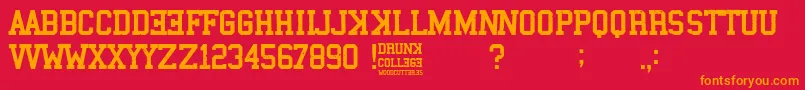 Drunk College-Schriftart – Orangefarbene Schriften auf rotem Hintergrund