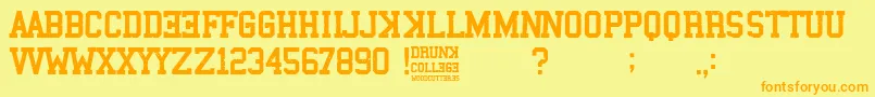 Drunk College-Schriftart – Orangefarbene Schriften auf gelbem Hintergrund