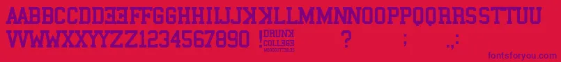 Fonte Drunk College – fontes roxas em um fundo vermelho