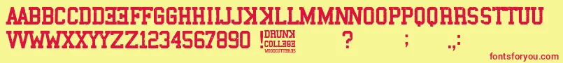 Fonte Drunk College – fontes vermelhas em um fundo amarelo