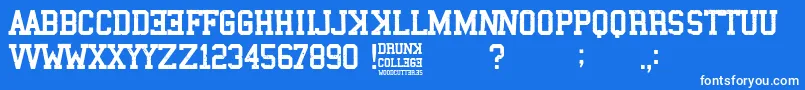 Fonte Drunk College – fontes brancas em um fundo azul