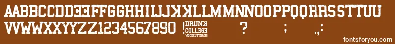 Drunk College-Schriftart – Weiße Schriften auf braunem Hintergrund