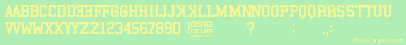 Drunk College-Schriftart – Gelbe Schriften auf grünem Hintergrund