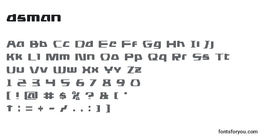 A fonte Dsman (125575) – alfabeto, números, caracteres especiais