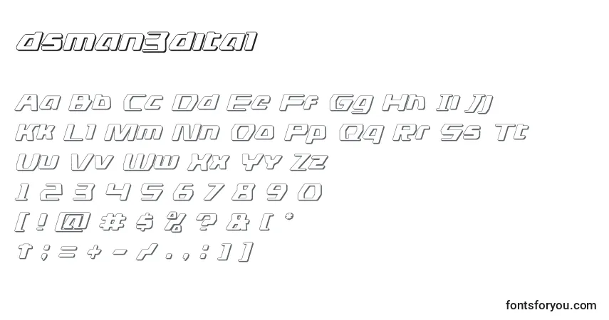A fonte Dsman3dital (125578) – alfabeto, números, caracteres especiais