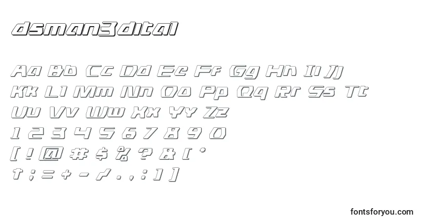 Schriftart Dsman3dital (125579) – Alphabet, Zahlen, spezielle Symbole