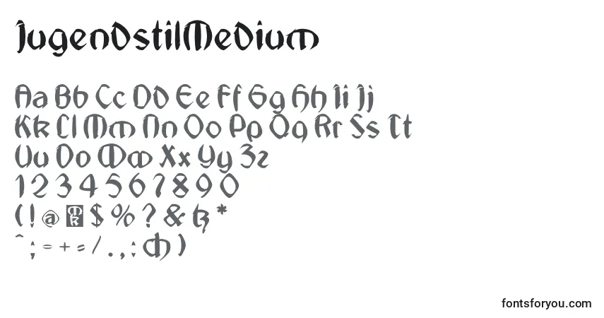 A fonte JugendstilMedium – alfabeto, números, caracteres especiais