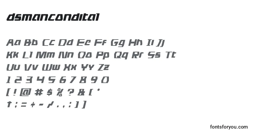 Schriftart Dsmancondital (125584) – Alphabet, Zahlen, spezielle Symbole