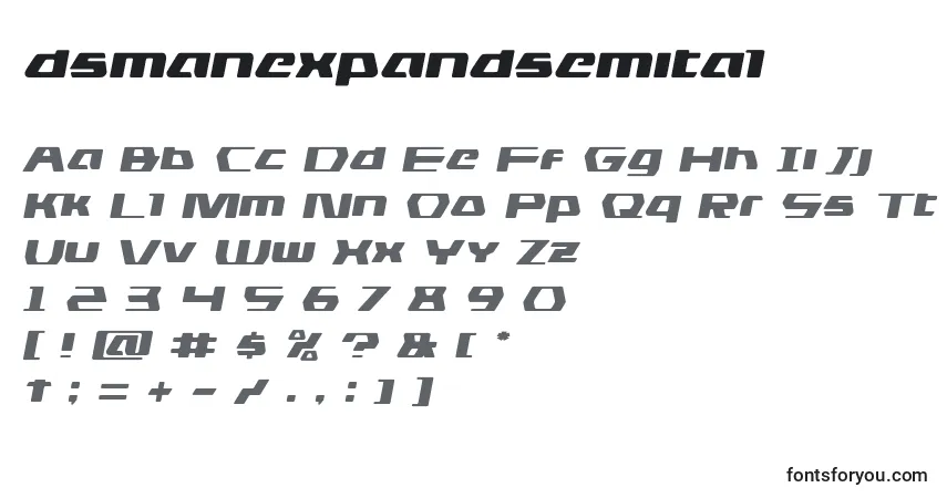 Czcionka Dsmanexpandsemital (125592) – alfabet, cyfry, specjalne znaki