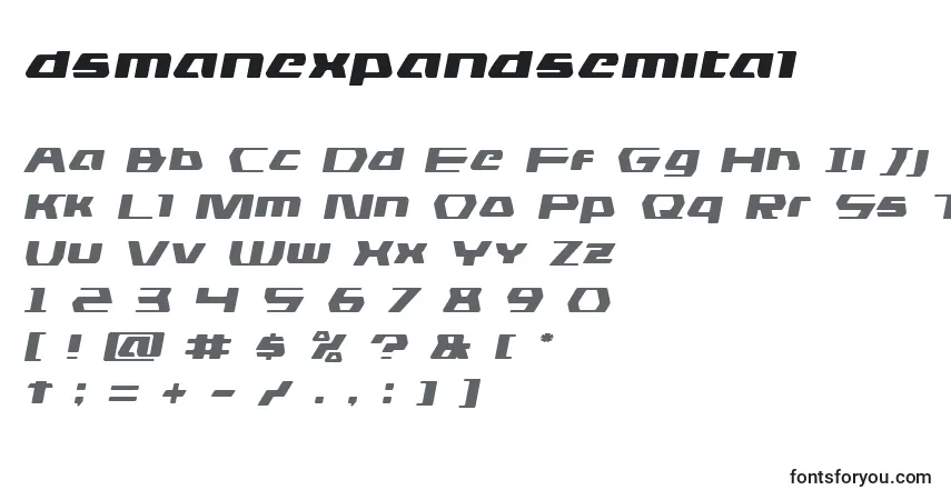 Шрифт Dsmanexpandsemital (125593) – алфавит, цифры, специальные символы