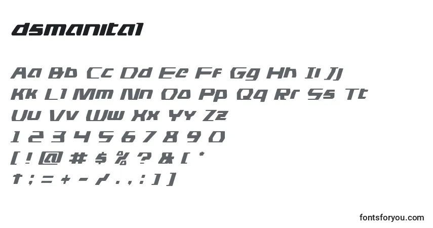 A fonte Dsmanital (125594) – alfabeto, números, caracteres especiais