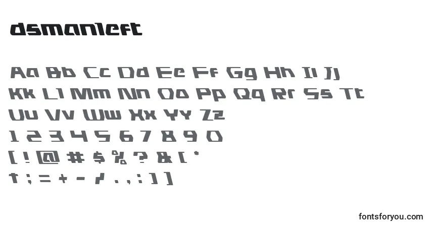 A fonte Dsmanleft (125596) – alfabeto, números, caracteres especiais