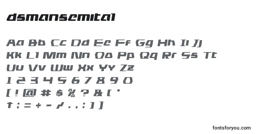 Шрифт Dsmansemital (125598) – алфавит, цифры, специальные символы