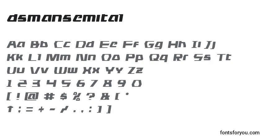 Шрифт Dsmansemital (125599) – алфавит, цифры, специальные символы