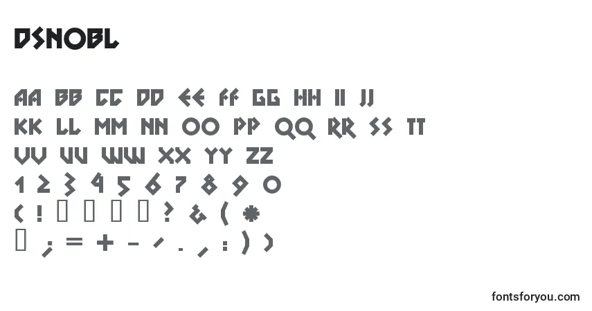 A fonte DSNOBL   (125600) – alfabeto, números, caracteres especiais