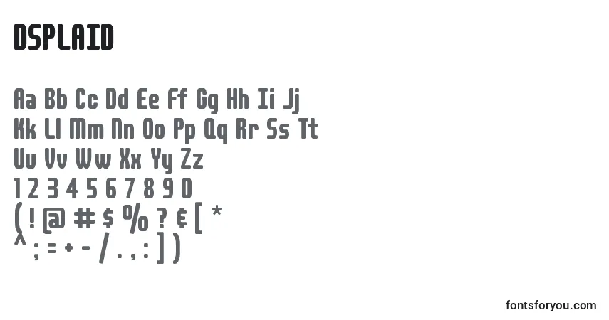 Czcionka DSPLAID – alfabet, cyfry, specjalne znaki