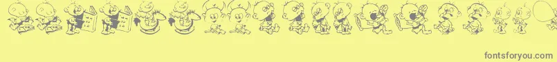 DT Janis  Jeffs Happy Daze-Schriftart – Graue Schriften auf gelbem Hintergrund
