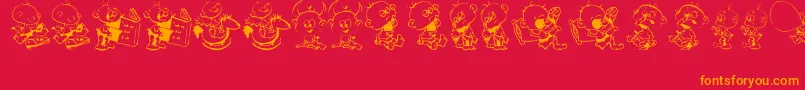 DT Janis  Jeffs Happy Daze-Schriftart – Orangefarbene Schriften auf rotem Hintergrund