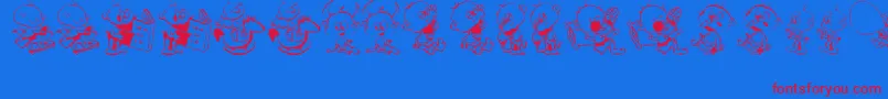DT Janis  Jeffs Happy Daze Font – Red Fonts on Blue Background
