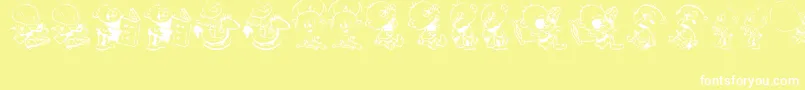 Шрифт DT Janis  Jeffs Happy Daze – белые шрифты на жёлтом фоне