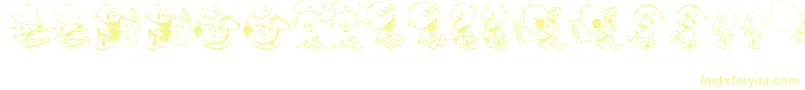 DT Janis  Jeffs Happy Daze-Schriftart – Gelbe Schriften auf weißem Hintergrund