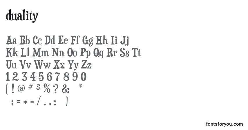 A fonte Duality (125603) – alfabeto, números, caracteres especiais