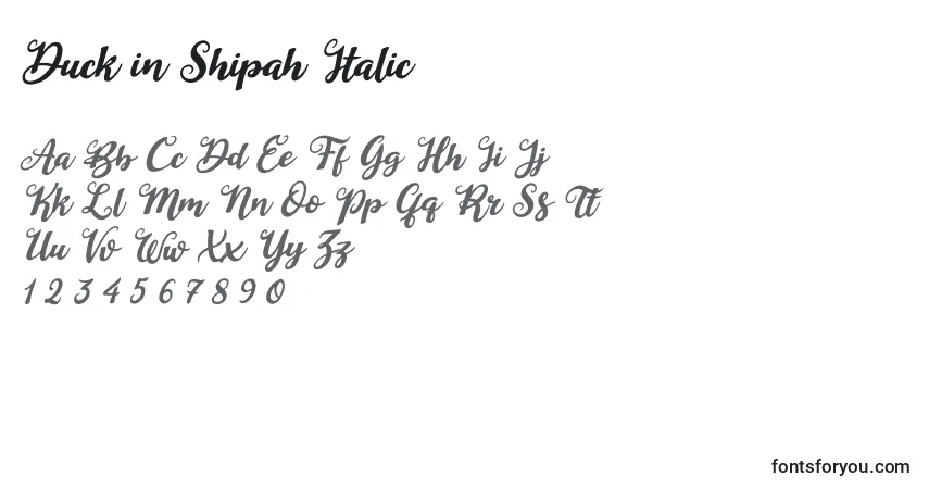 Шрифт Duck in Shipah Italic – алфавит, цифры, специальные символы