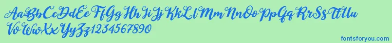 Duck in Shipah Italic-Schriftart – Blaue Schriften auf grünem Hintergrund