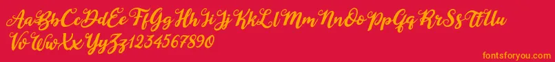 Czcionka Duck in Shipah Italic – pomarańczowe czcionki na czerwonym tle