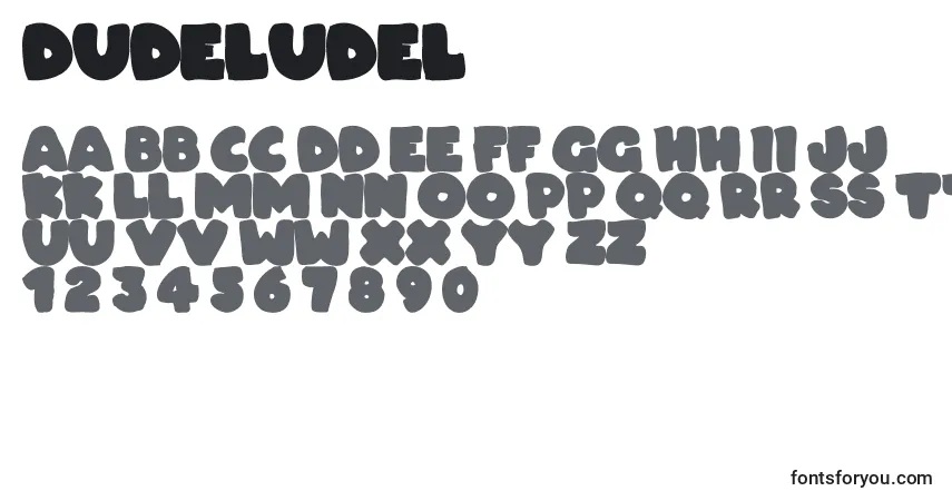 A fonte Dudeludel (125612) – alfabeto, números, caracteres especiais