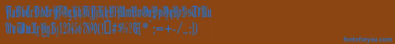 DUERG   -Schriftart – Blaue Schriften auf braunem Hintergrund