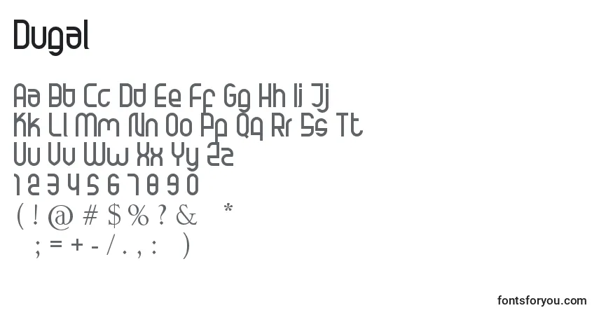 A fonte Dugal – alfabeto, números, caracteres especiais