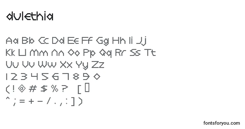 Dulethia (125620)-fontti – aakkoset, numerot, erikoismerkit