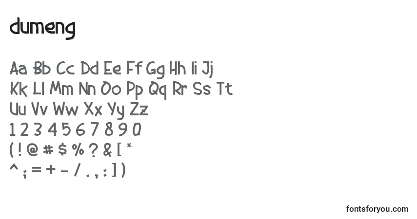Schriftart Dumeng – Alphabet, Zahlen, spezielle Symbole