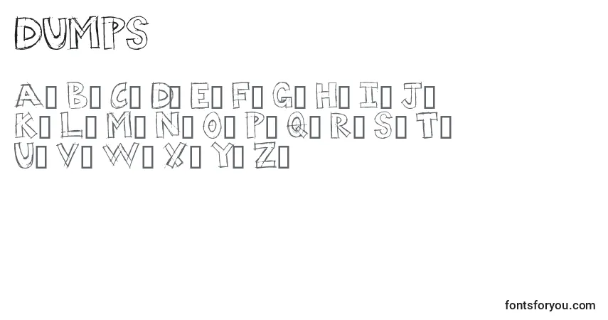 Schriftart DUMPS – Alphabet, Zahlen, spezielle Symbole