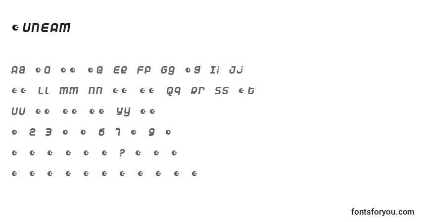 A fonte DUNEAM   (125625) – alfabeto, números, caracteres especiais