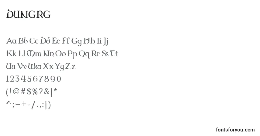 A fonte DUNGRG   (125628) – alfabeto, números, caracteres especiais
