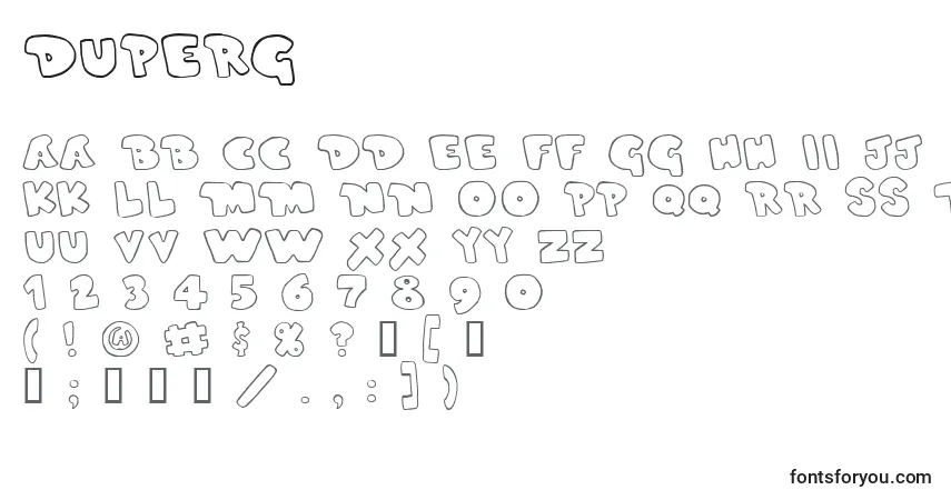 A fonte DUPERG   (125630) – alfabeto, números, caracteres especiais