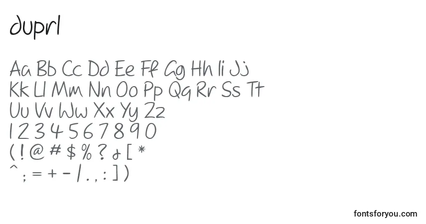 Schriftart Duprl    (125631) – Alphabet, Zahlen, spezielle Symbole