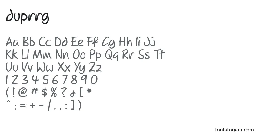 A fonte Duprrg   (125632) – alfabeto, números, caracteres especiais
