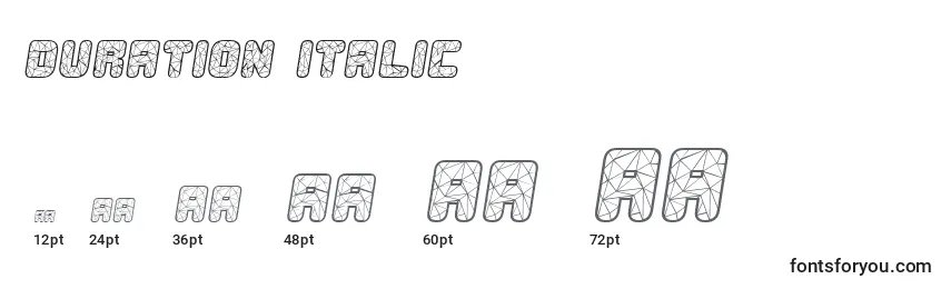 Größen der Schriftart Duration Italic