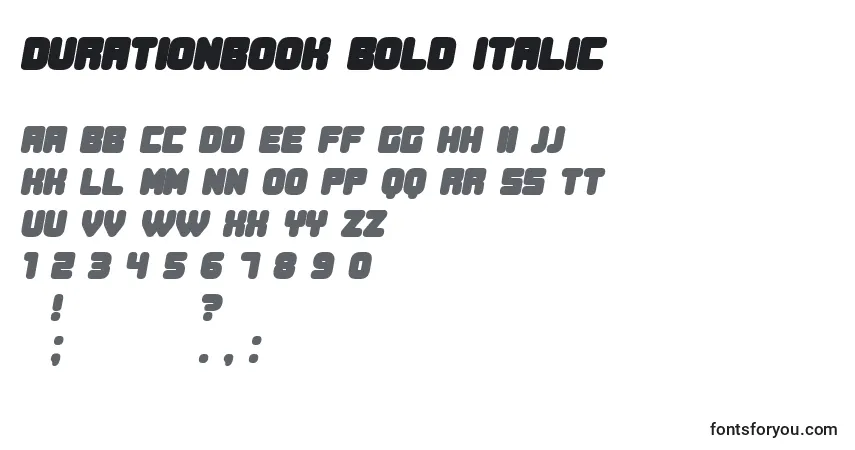 Czcionka DurationBook Bold Italic – alfabet, cyfry, specjalne znaki