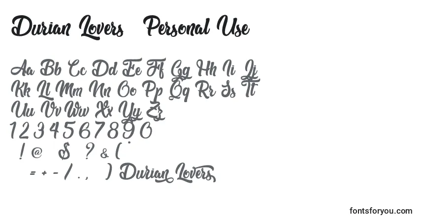 Schriftart Durian Lovers   Personal Use – Alphabet, Zahlen, spezielle Symbole
