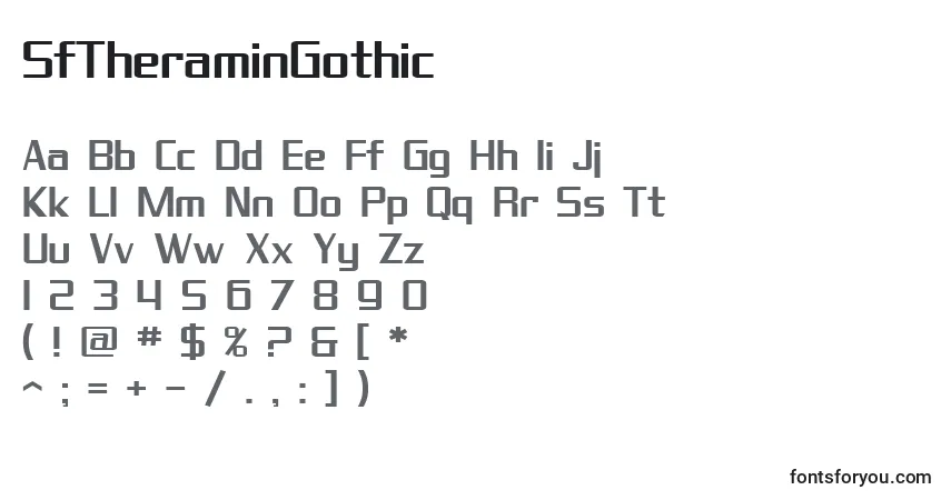 Czcionka SfTheraminGothic – alfabet, cyfry, specjalne znaki