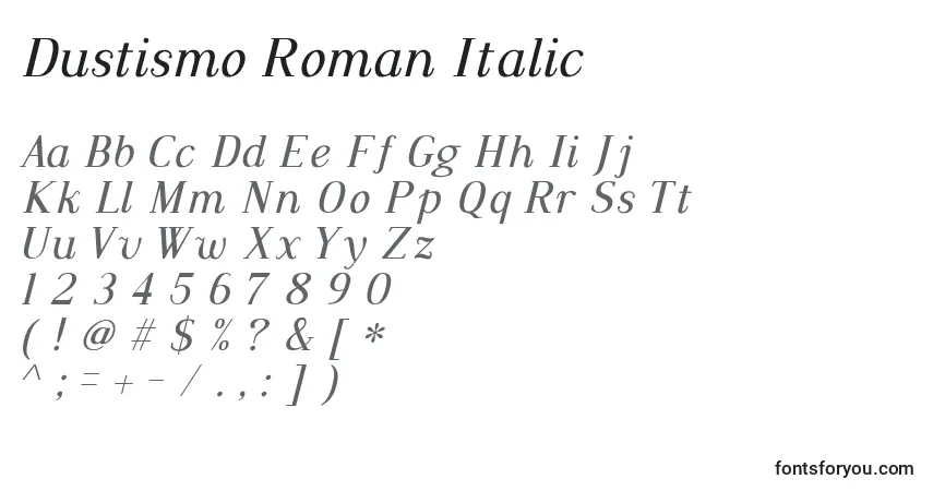 Шрифт Dustismo Roman Italic – алфавит, цифры, специальные символы