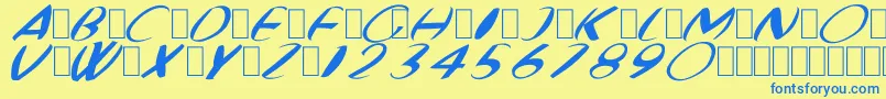 フォントFatBoyVeryRoundItalic – 青い文字が黄色の背景にあります。