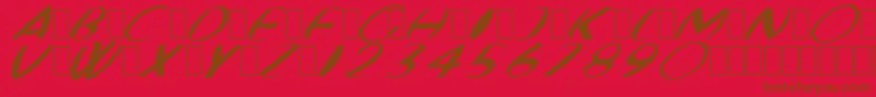 FatBoyVeryRoundItalic-fontti – ruskeat fontit punaisella taustalla