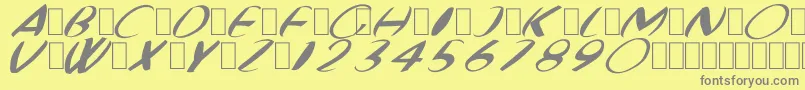 FatBoyVeryRoundItalic-fontti – harmaat kirjasimet keltaisella taustalla