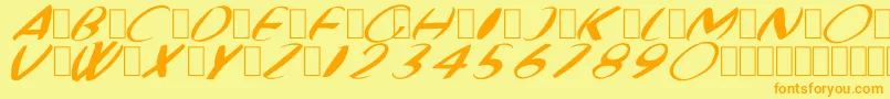 FatBoyVeryRoundItalic-Schriftart – Orangefarbene Schriften auf gelbem Hintergrund