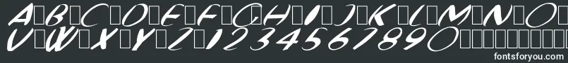 FatBoyVeryRoundItalic-fontti – valkoiset fontit mustalla taustalla